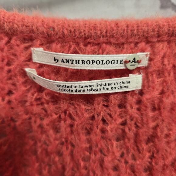 By Anthropologie Sweater Women Small Salmon Coral Wool Ruffle Off Shoulder - Picture 3 of 12